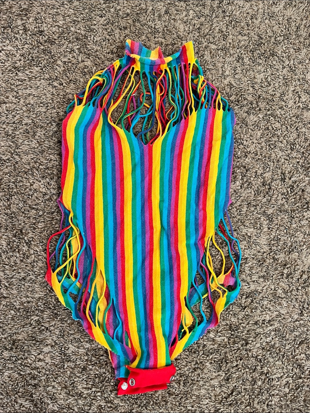 Rainbow Stripe Fringe Chemise Bodysuit - Multicolor